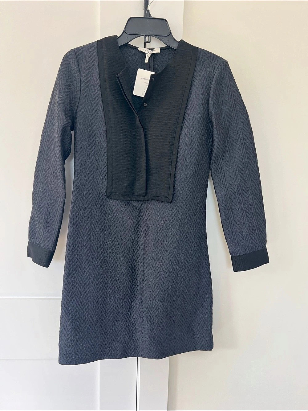 sandro dress Long Sleeve Mini Dress charcoal Gray with black detail XSmall